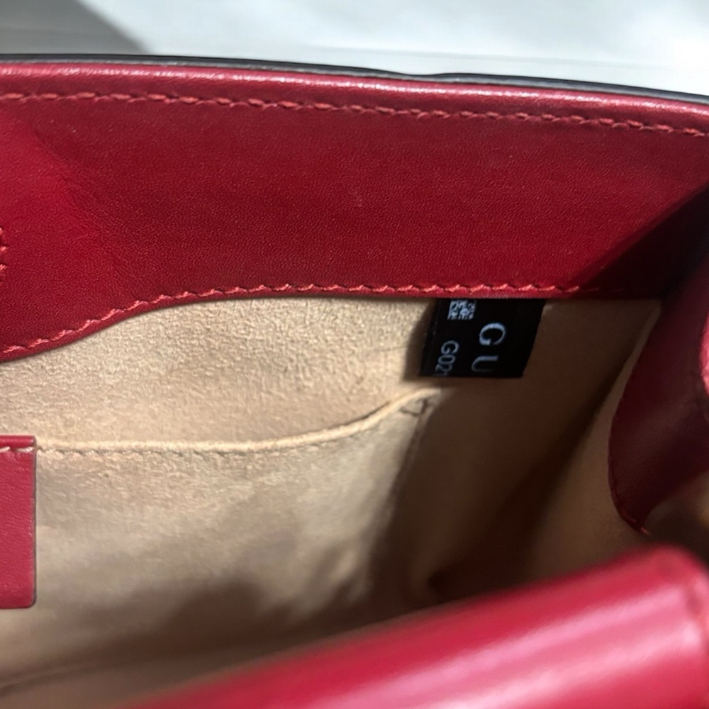 Red GUCCI Mini Bamboo Nymphaea Satchel - Picture 14 of 16